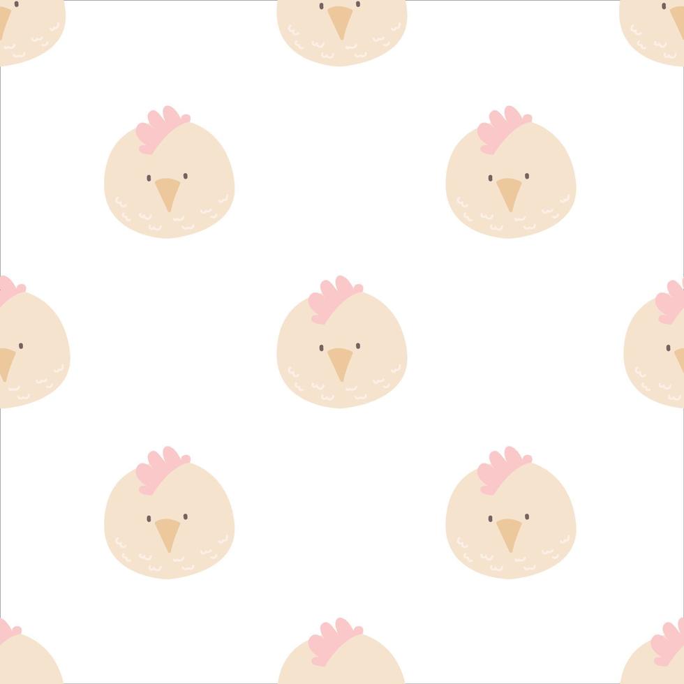 lindo patrón sin costuras con pollos. cabeza de animal fondo de pascua de vector de dibujos animados brillante. se puede usar para papel tapiz, rellenos de patrones, diseño de niños.