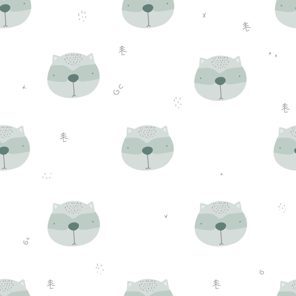 raccoon cute seamless pattern, cartoon background, vector