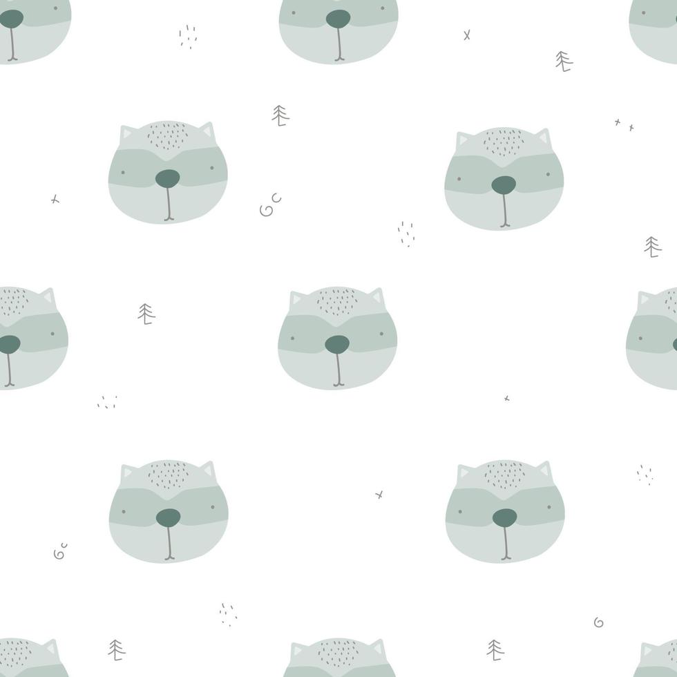 raccoon cute seamless pattern, cartoon background, vector