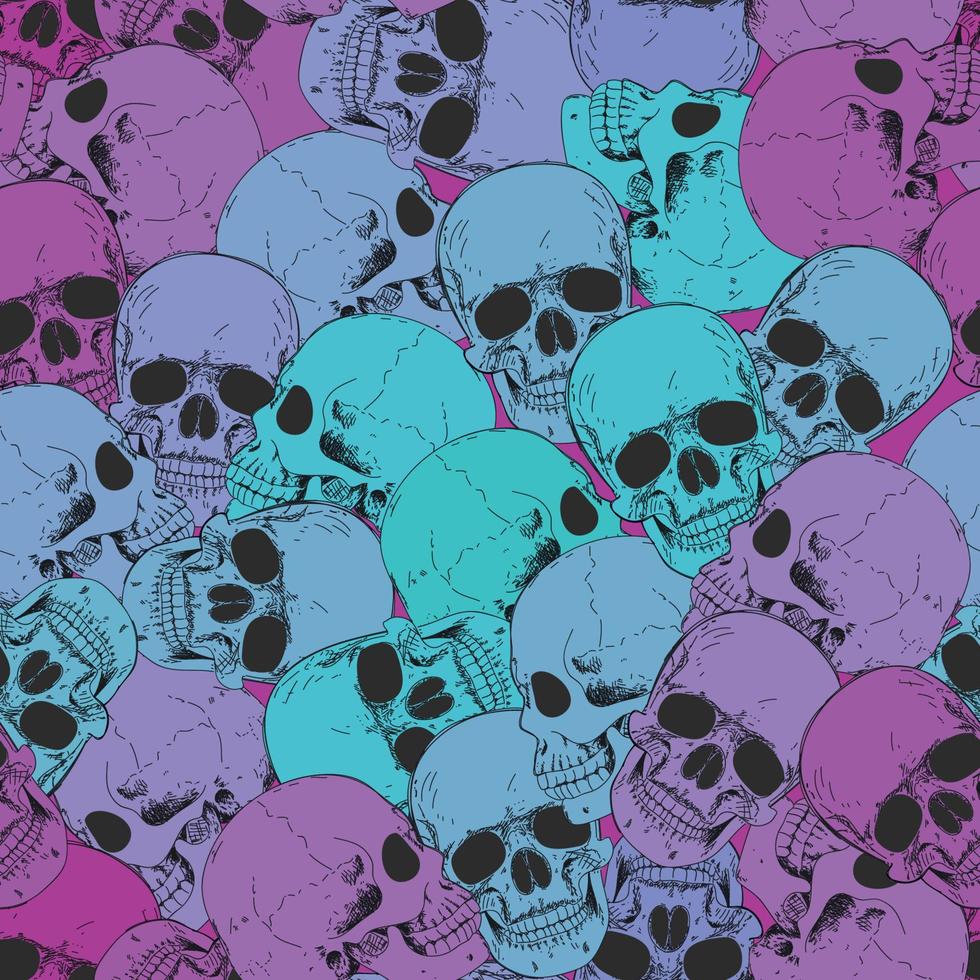 cráneo de patrones sin fisuras. fondo de pantalla de Halloween. fondo de dibujo a mano de esqueleto humano. vector