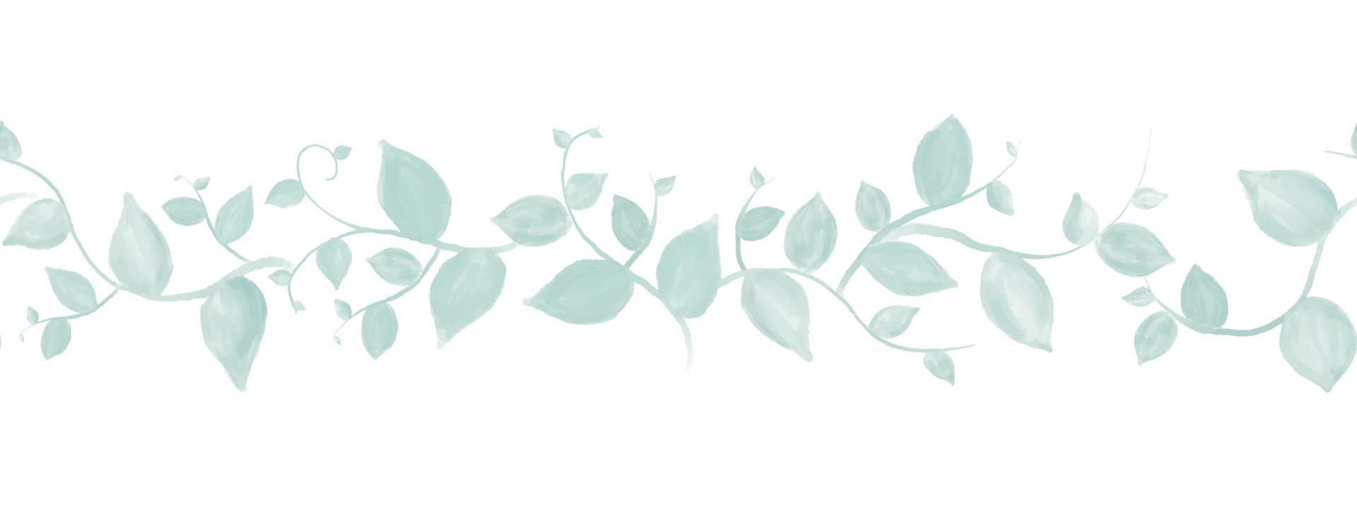 green seamless brush, border with leafes branches  design. Hand drawn Illustration in watercolor. For wedding invitations, greeting cards. Nature,organic items.Vector vector