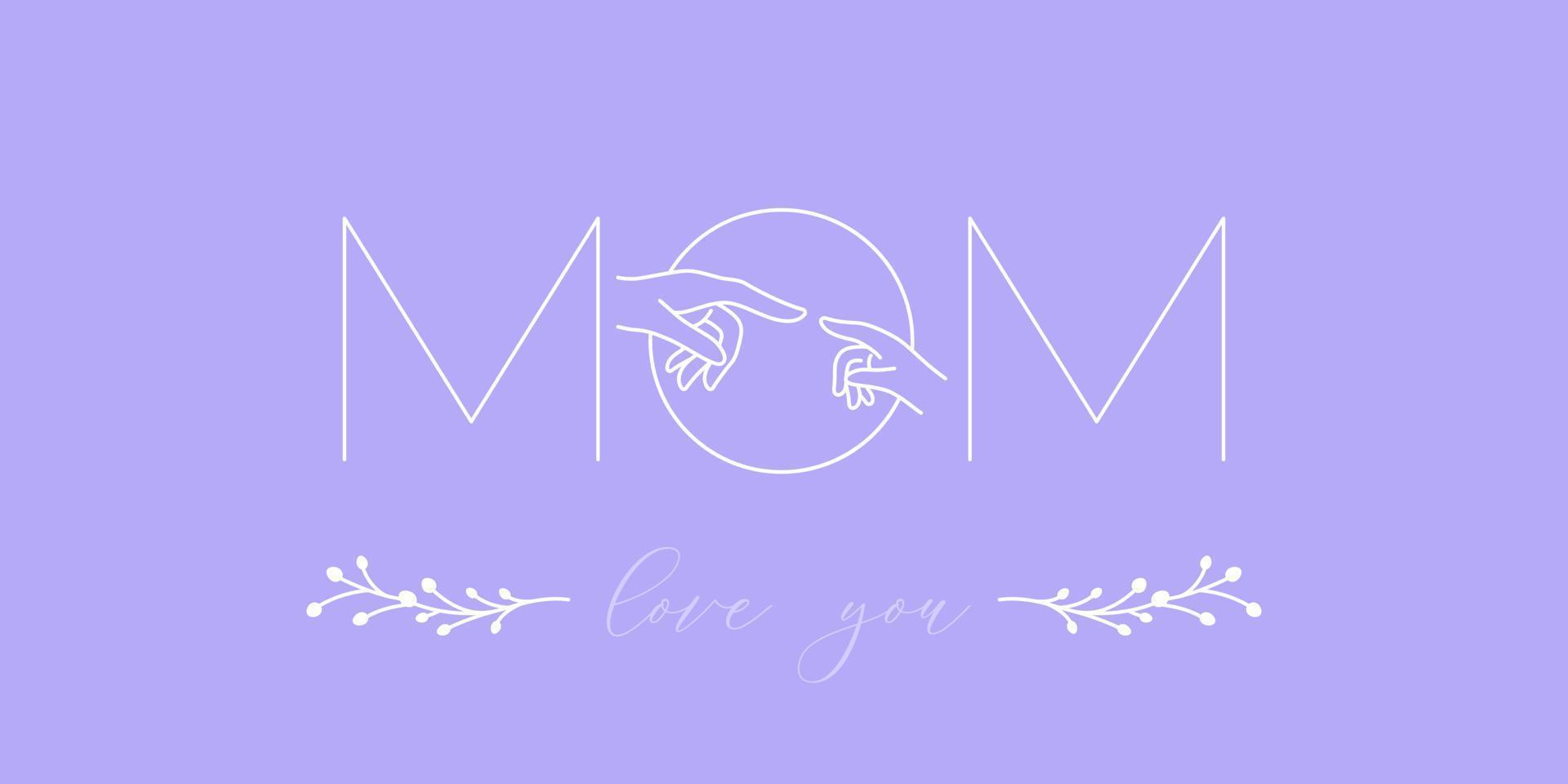 diseño de letras de mamá con ilustración de vector de arte de línea de mano de mujer y niño