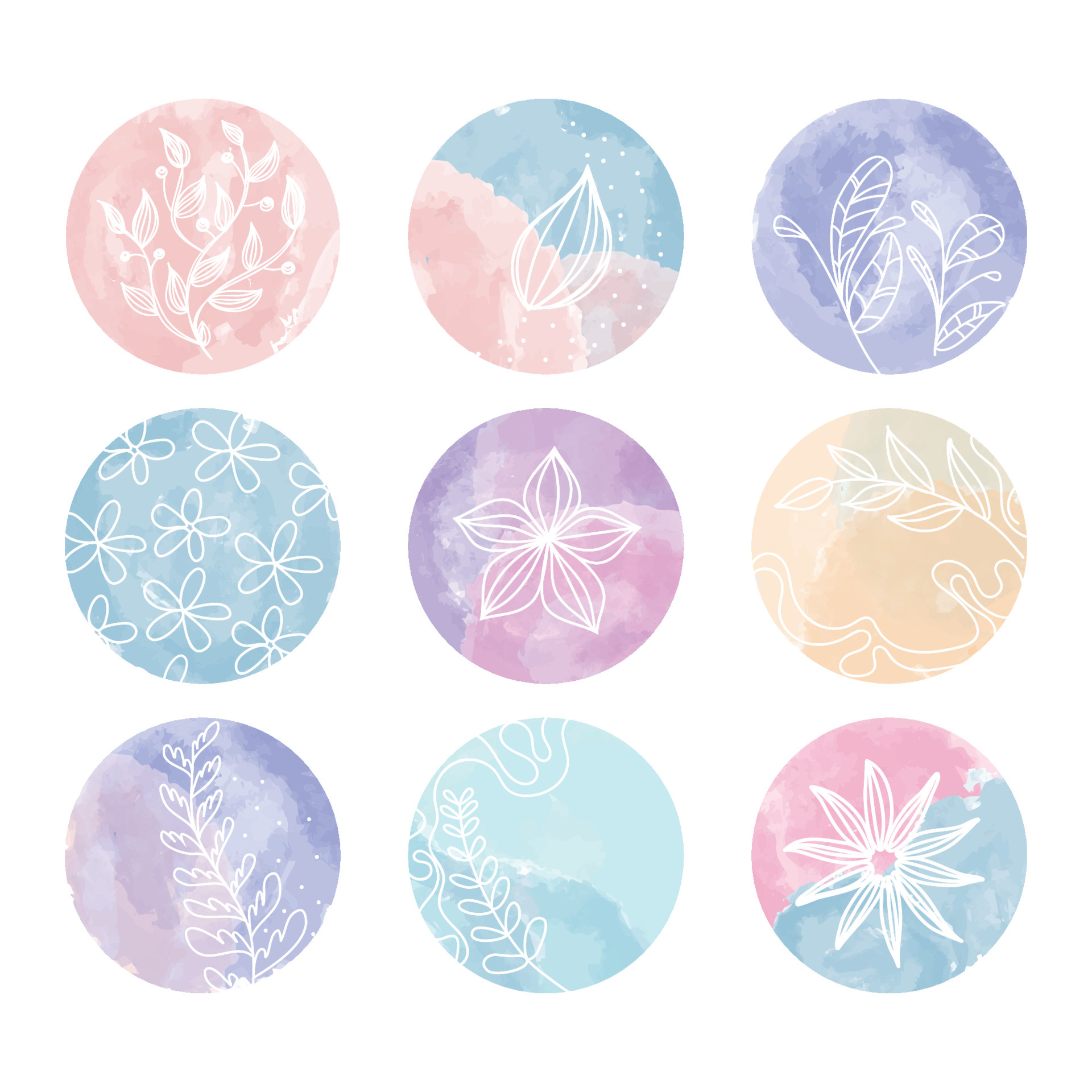 Highlight cover set, abstract floral botanical icons for social media.  watercolor design. Set of Instagram Story Highlights Covers Icons. Social  Media Template 5741604 Vector Art at Vecteezy