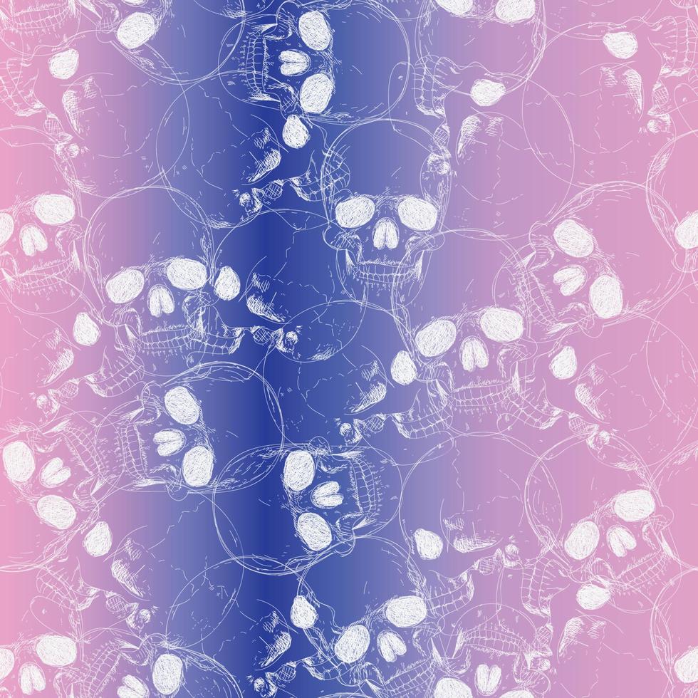 Skull seamless pattern. Halloween wallpaper. Human skeleton hand drawing background. vector