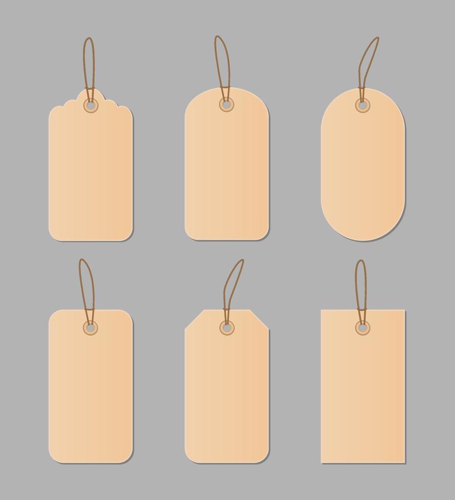 Blank paper price tags or gift tags of various shapes with string vector