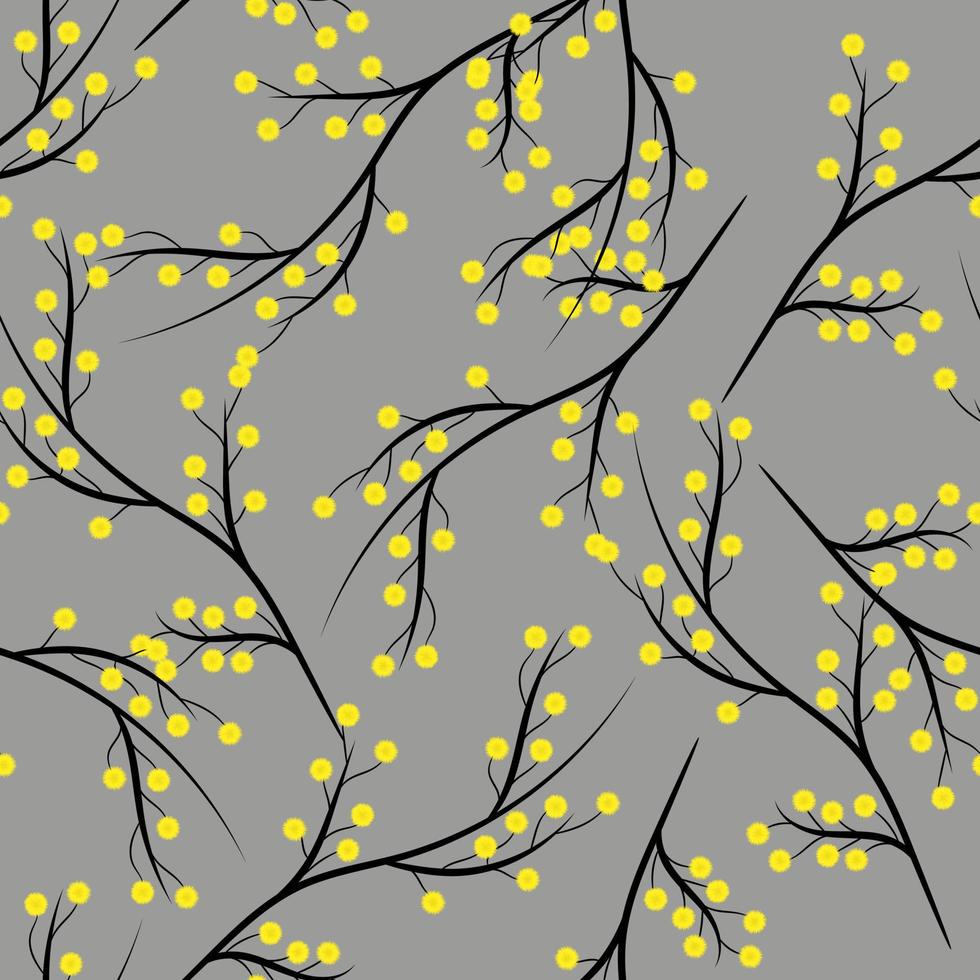 Abstract sprigs of mimosa on a gray background seamless pattern vector