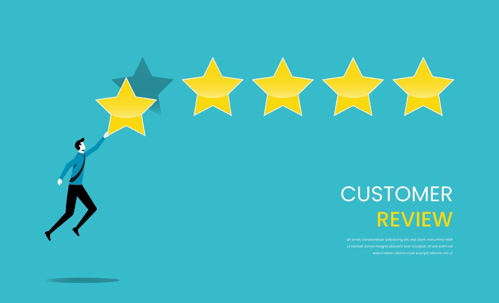 Customer feedback 5 stars rating,  evaluation ranking sign, businessman giving highest mark vector illustration