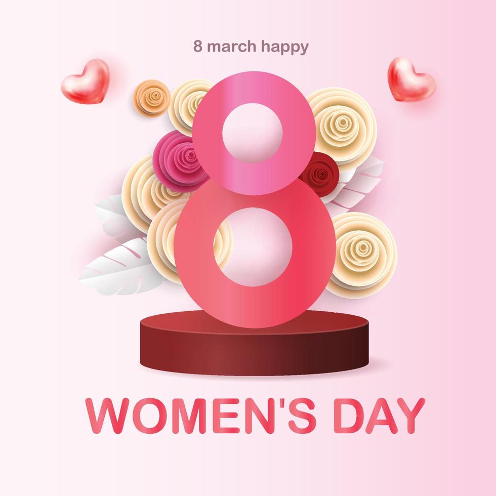 feliz día de la mujer 8 de marzo cartel rosa internacional concepto de logotipo chica primavera vector