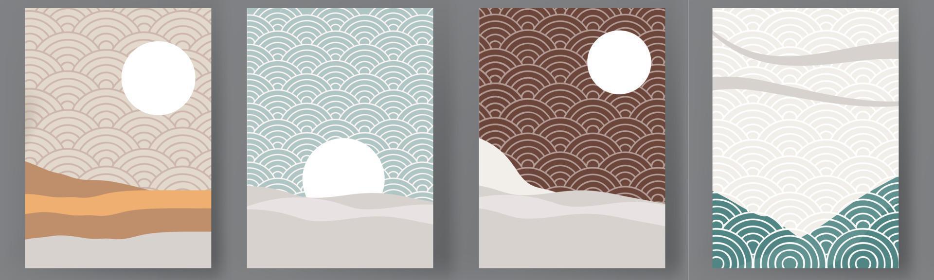 Japanese template modern minimal art vector set. Geometric card background set.abstract cover design banner brochure style.