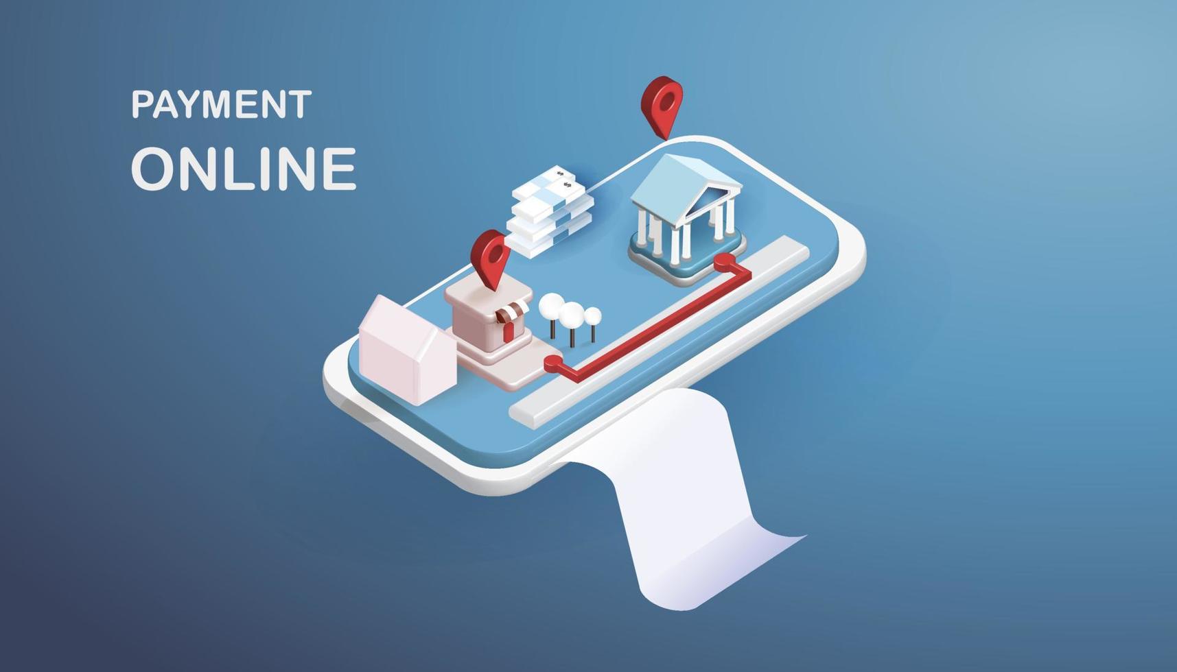 banking on phone with pin map to shopping isometric payment online money financial vector