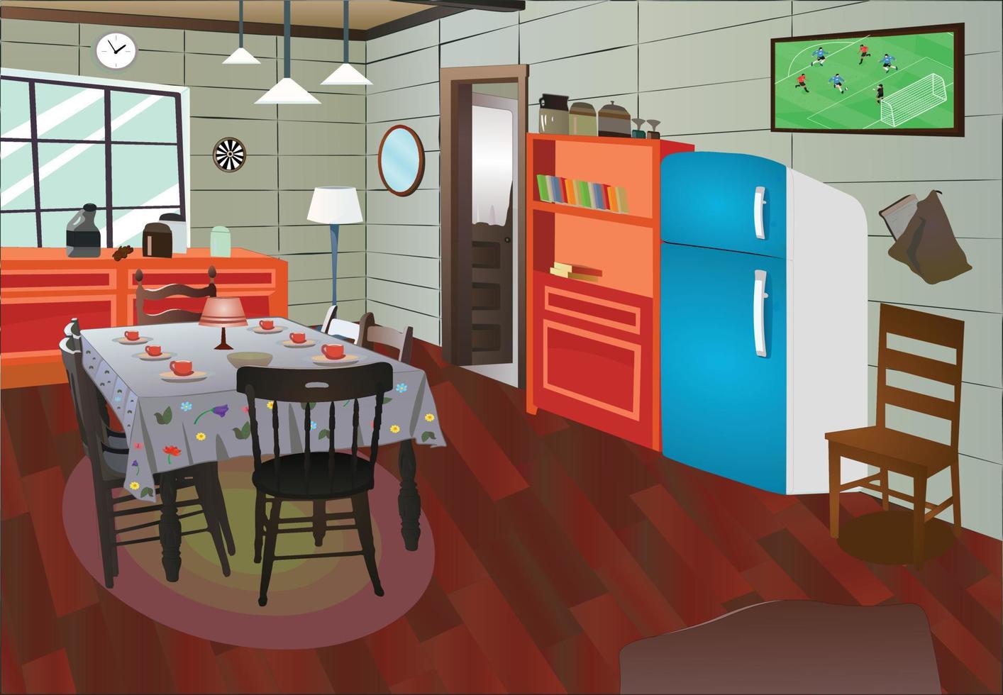 Modern dining room vector City room interior illustration