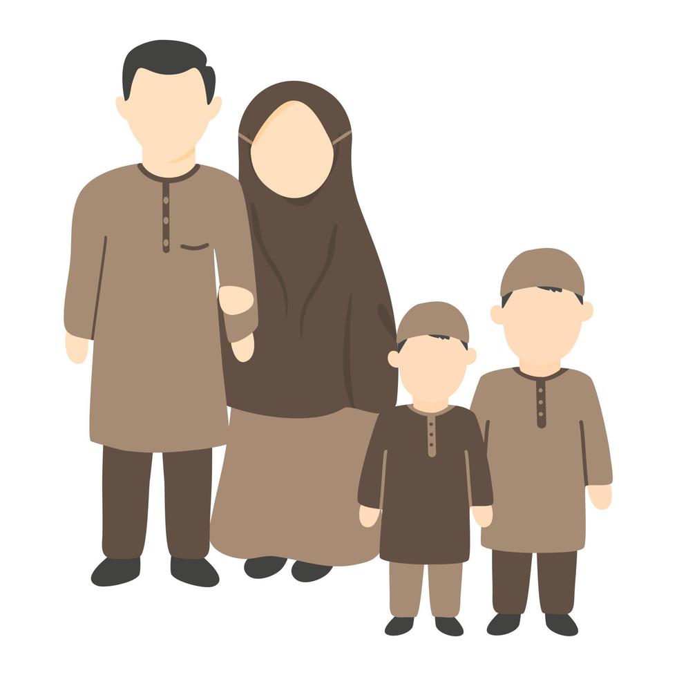 una pequeña familia musulmana feliz vector
