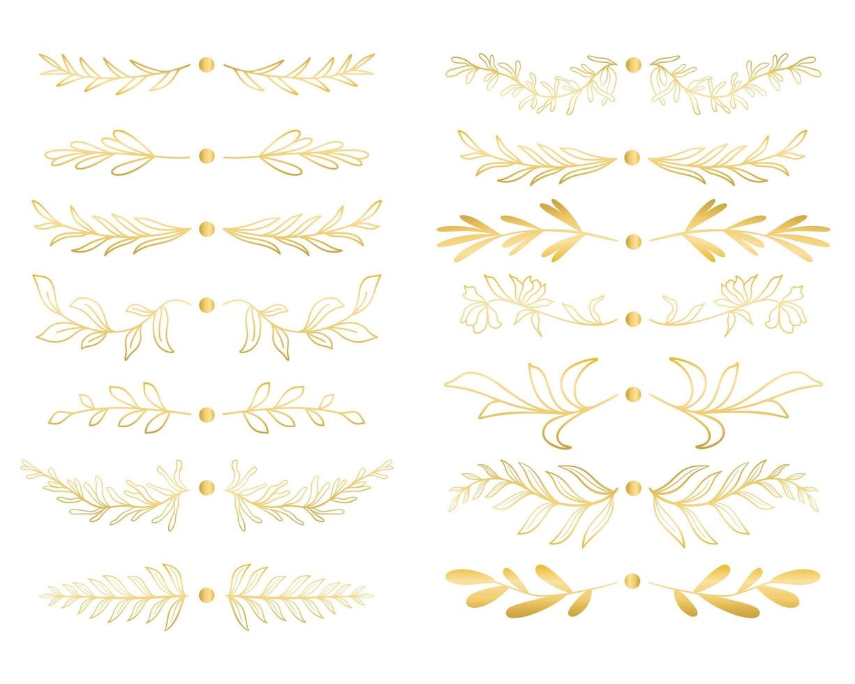 Set of golden botanical text dividers vector