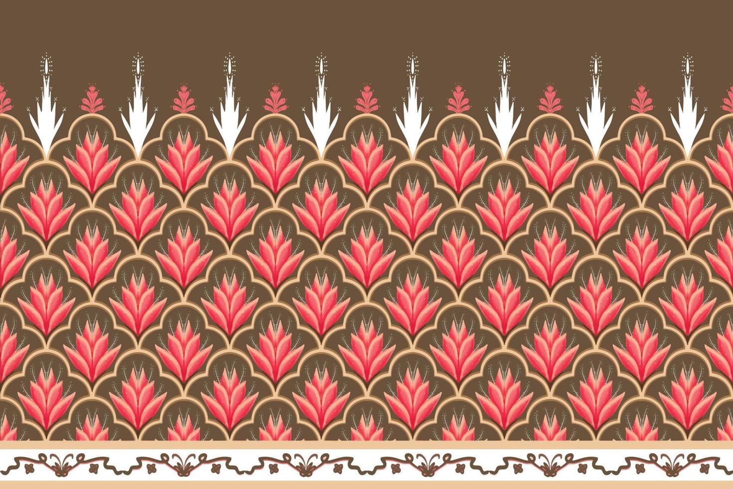 Pink, White on Brown. Geometric ethnic oriental pattern traditional Design for background,carpet,wallpaper,clothing,wrapping,Batik,fabric, vector illustration embroidery style