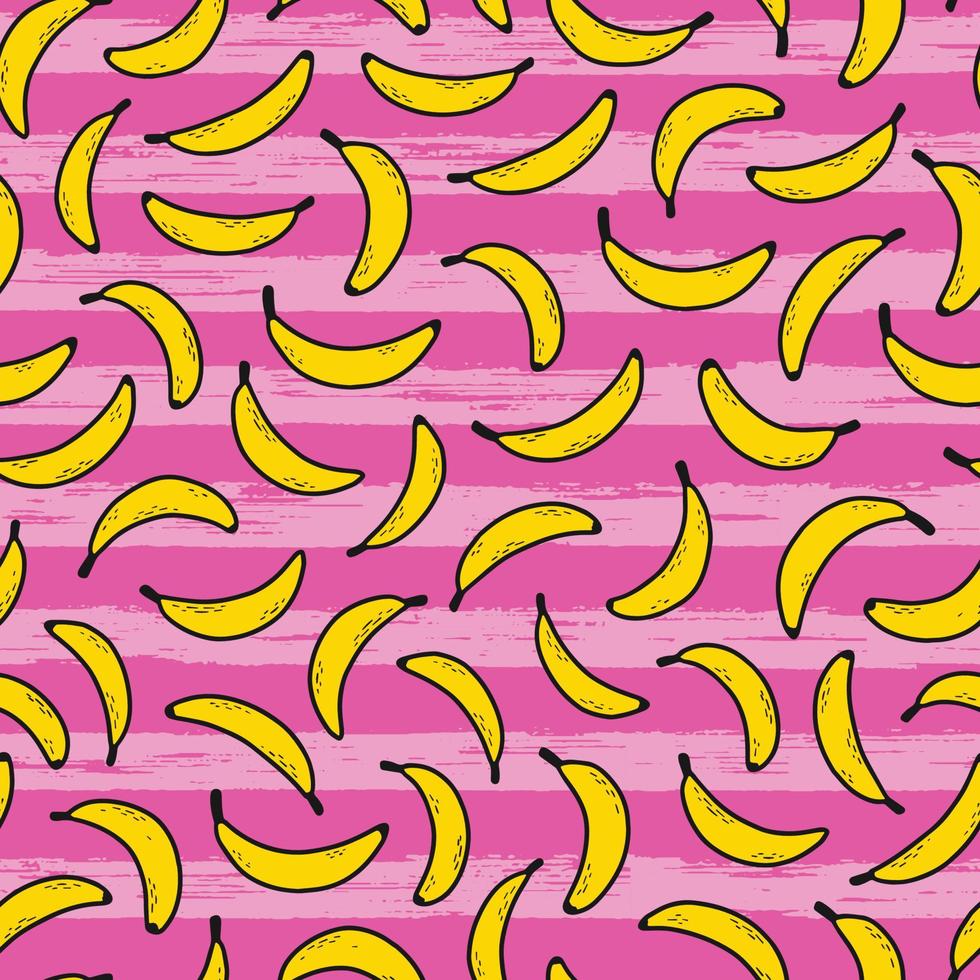 seamless pattern with bananas on pink striped background. Summer textile prints, wrapping paper, wallpaper, scrapbooking, stationary, apparel, etc. EPS 10 vector