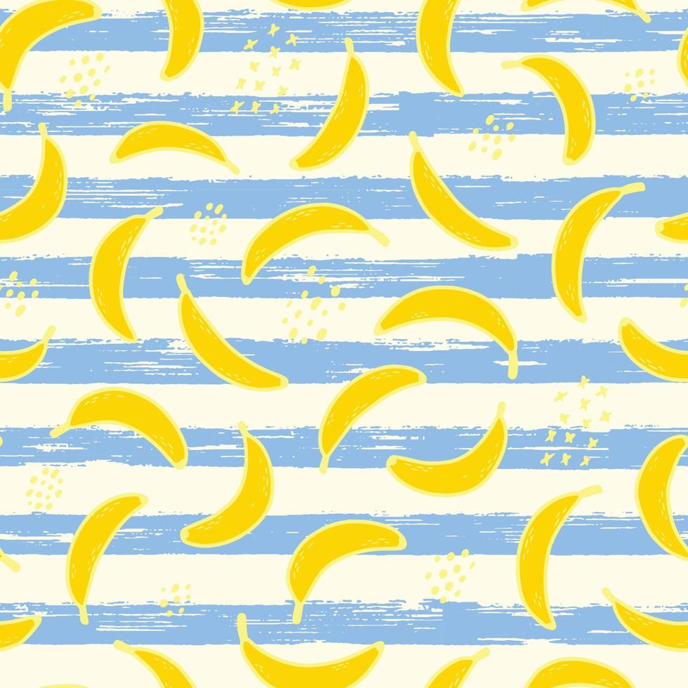 seamless pattern with bananas on blue striped background for summer wrapping paper, textile prints, wallpaper, scrapbooking, kids apparel, stationary, etc. EPS 10 vector