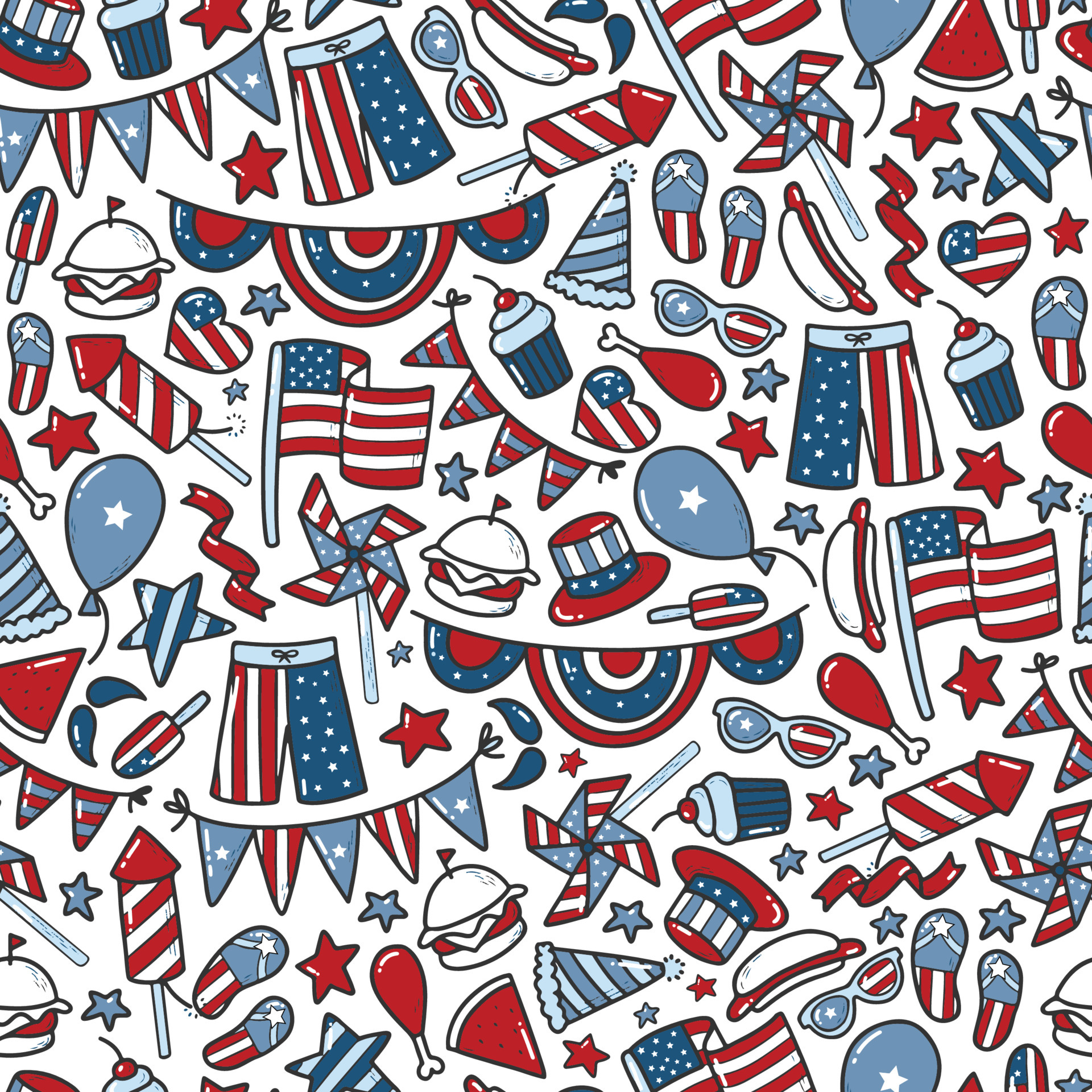 seamless pattern for the 4th of July, independence day with hand drawn