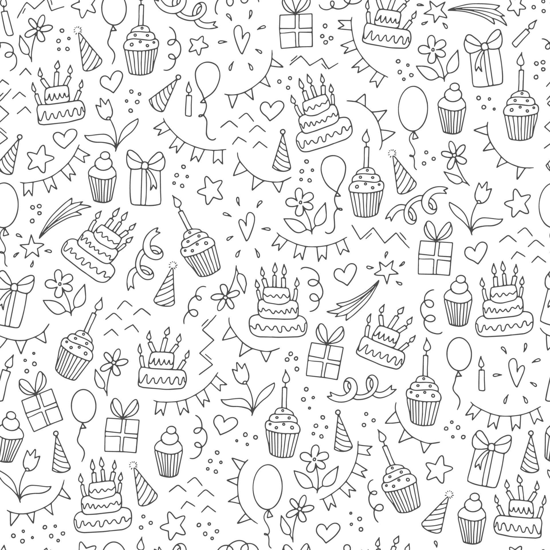 seamless pattern for birthday theme created from hand drawn doodles on  white background. Wrapping paper, textile print, wallpaper, etc. EPS 10  5741898 Vector Art at Vecteezy