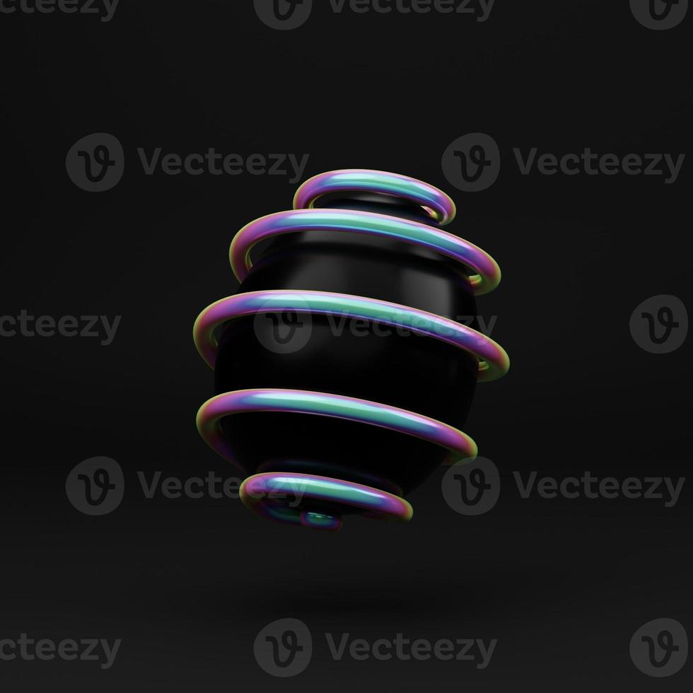 Falling luxury holographic 3d easter egg with pattern on black background. 3d rendering Happy Easter Luxury background with hologram and black eggs photo