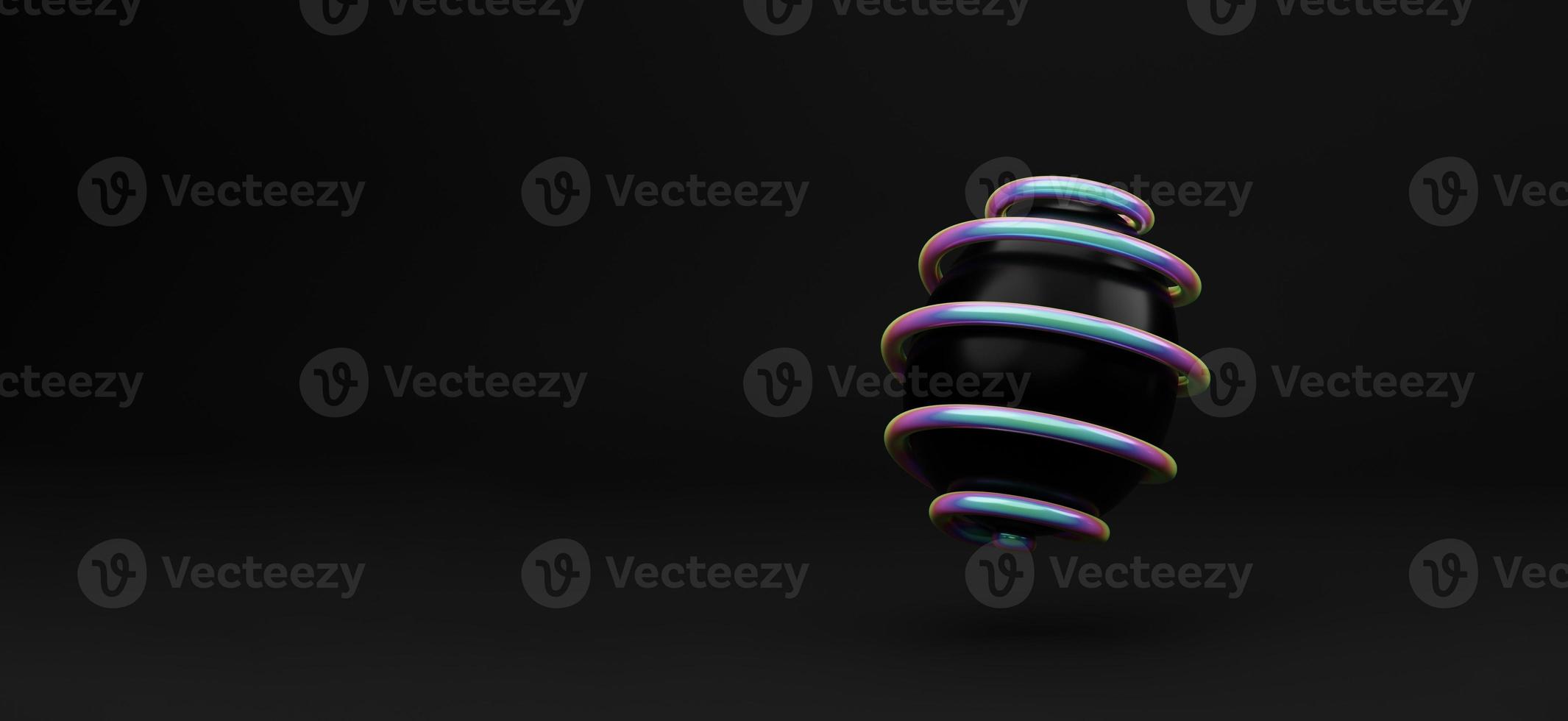 Falling luxury holographic 3d easter egg with pattern on black background. 3d rendering Happy Easter Luxury background with hologram and black eggs photo