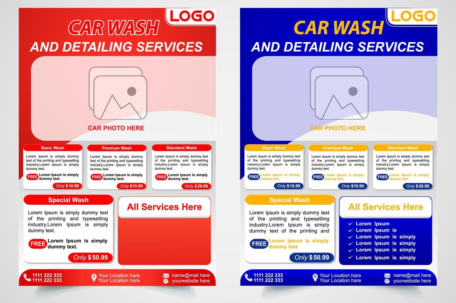 Car Wash Flyer Template Fully Editable, Vector Flyer design for Car Washing Service. Blue and Red colour, Adapt to poster, flyer, brochure. cars design layout, printable flyer design. a4 size.