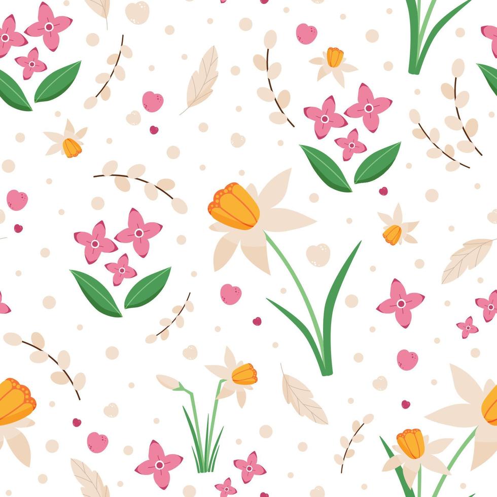 Lovely spring flowers in cute seamless vector pattern