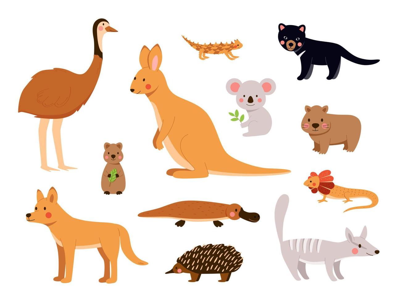 animales australianos en lindo conjunto de vectores de dibujos animados