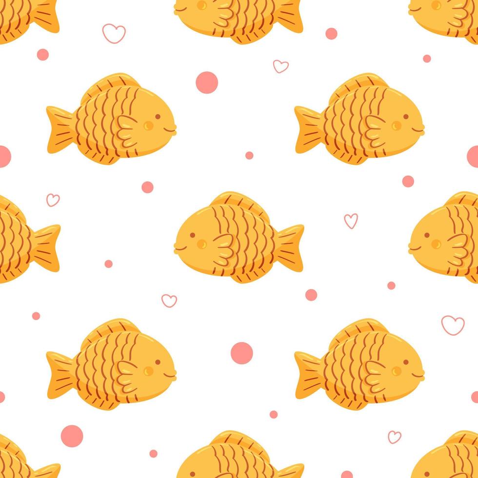 lindo patrón vectorial sin costuras con taiyaki en forma de pez dulce japonés vector