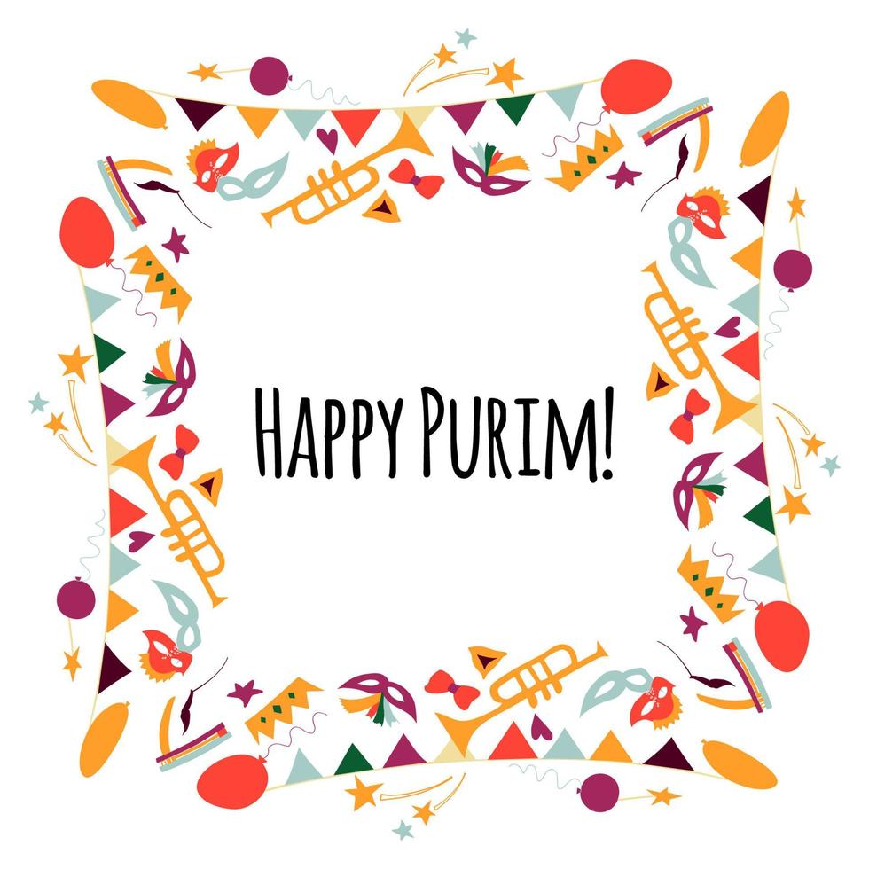 Vector illustration Happy Purim carnival set of design elements.