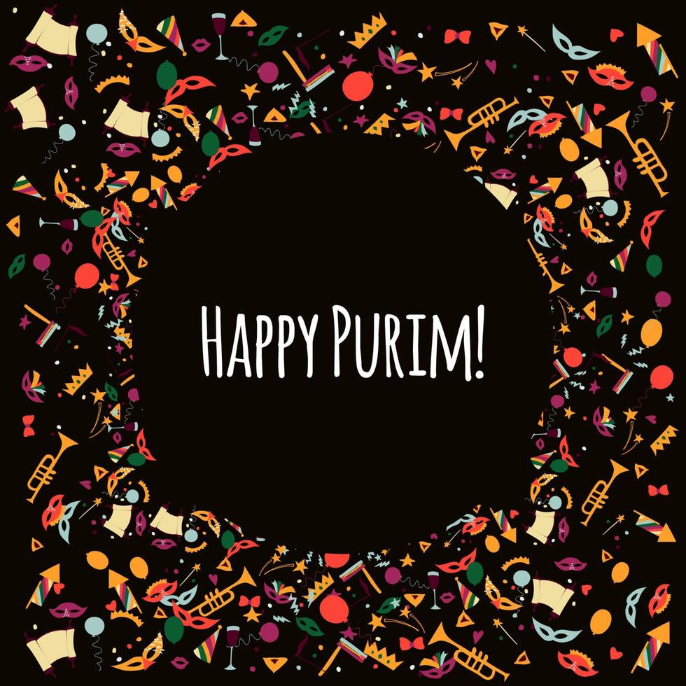 Vector illustration Happy Purim carnival set of design elements.