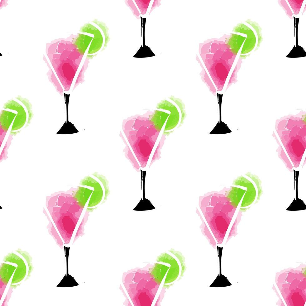 Vector seamless pattern abstract cocktail illustration pink color on white background