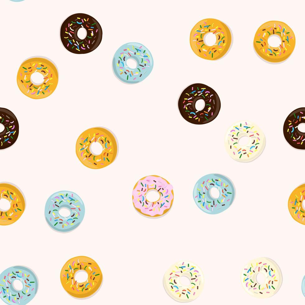 Vector seamless pattern illustration of donuts in cartoon design on light background