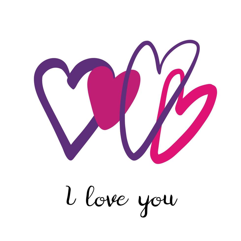 símbolo de amor del corazón en color rosa violeta aislado en fondo blanco con texto te amo vector