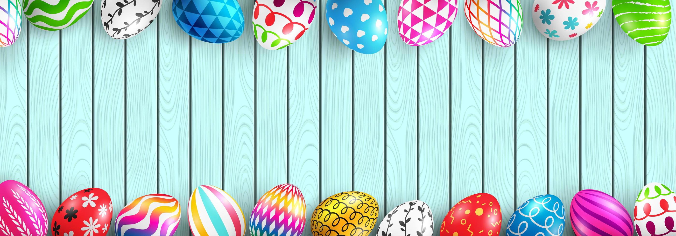 Vector of painted easter eggs on wood background.Colorful easter eggs decoration on wood table top view with copy spac.Easter eggs with different texture.Vector illustration EPS10 photo