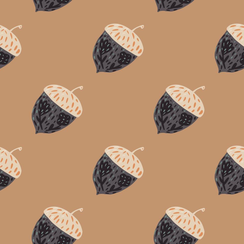 Natue ornic seamless pattern with forest acorn shapes. Grey colored ornament on beige background. vector