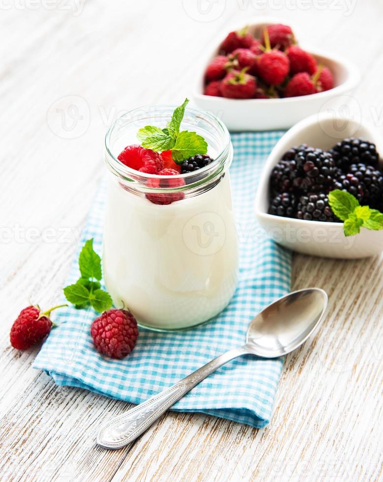 Yogurt with fresh berries photo