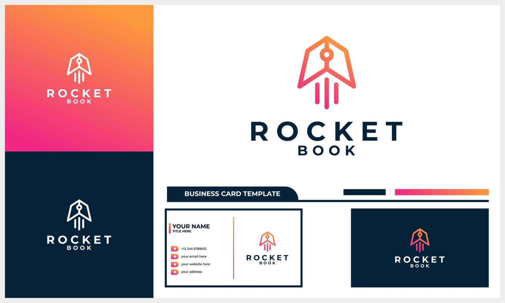 fast learning with book and rocket icon logo concept with business card template vector