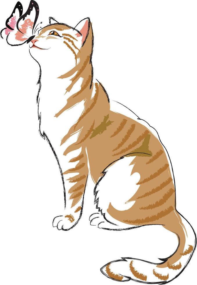 Vector illustration of cute cat with butterfly.