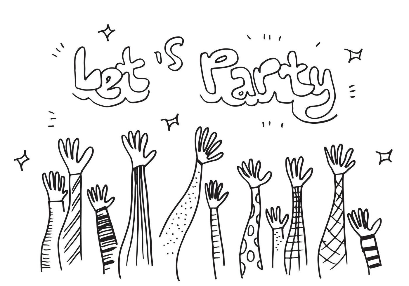 Applause hand draw on white background with let's party text.vector illustration. vector