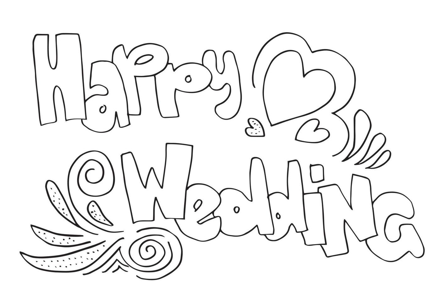 Hand lettering Happy wedding with heart,for concept design, fashion graphics, art print for posters and greeting cards design. vector