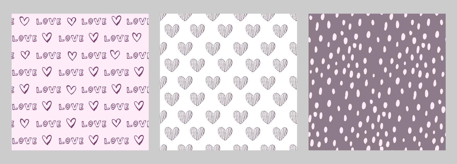 Cute doodle with hearts text I love you pink seamless patterns minimalist hand drawn. Texture, textiles, children wallpaper. Valentine's day. vector