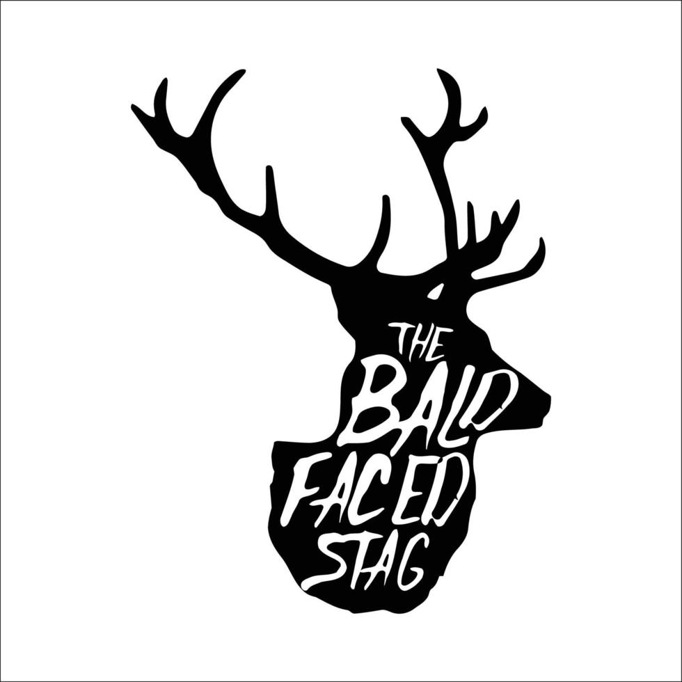 Black vector silhouette of deer's head with antlers isolated on white background.