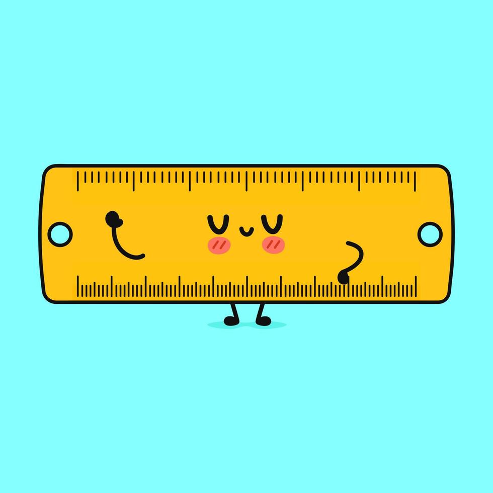 Cute funny ruler waving hand character. Vector hand drawn cartoon kawaii character illustration icon. Isolated on white background. Ruler character concept