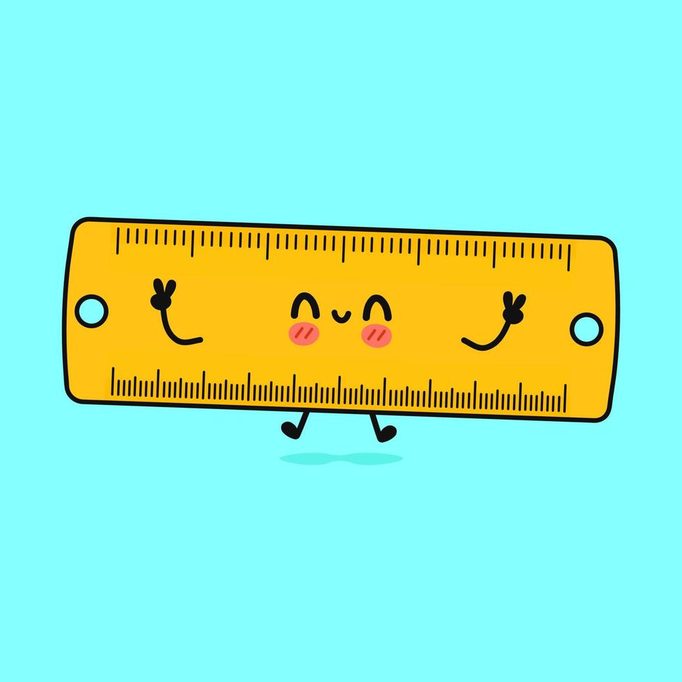 Cute funny jumping ruler character. Vector hand drawn cartoon kawaii character illustration icon. Isolated on white background. Ruler character concept