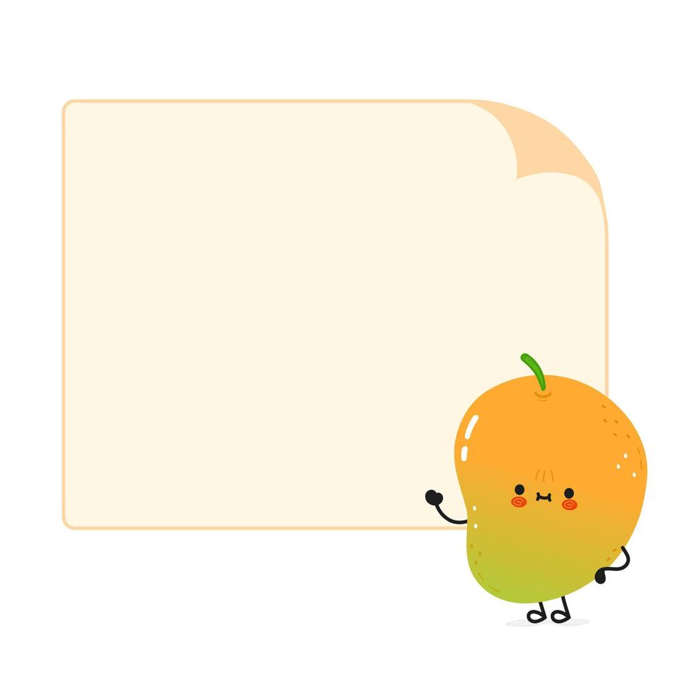 lindo personaje de mango divertido con burbuja de habla. icono de ilustración de personaje kawaii de dibujos animados dibujados a mano vectorial. aislado sobre fondo blanco. concepto de personaje de mango vector