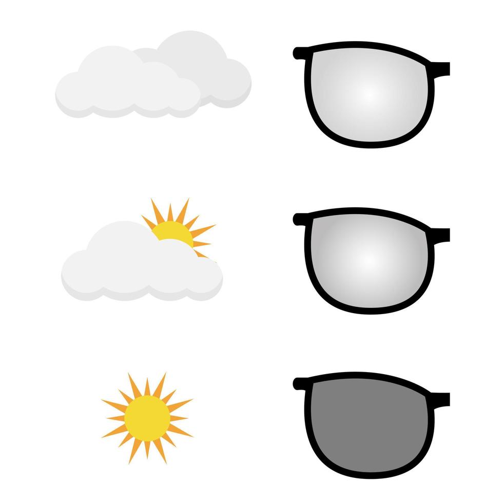 Ilustración de diseño vectorial de comparación de lentes fotocromáticas. vector