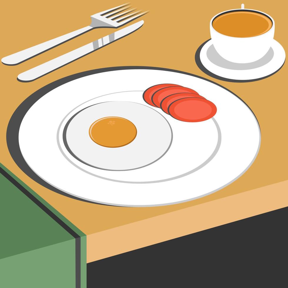 Illustration vector design of fried eggs and the cup of coffee retro style