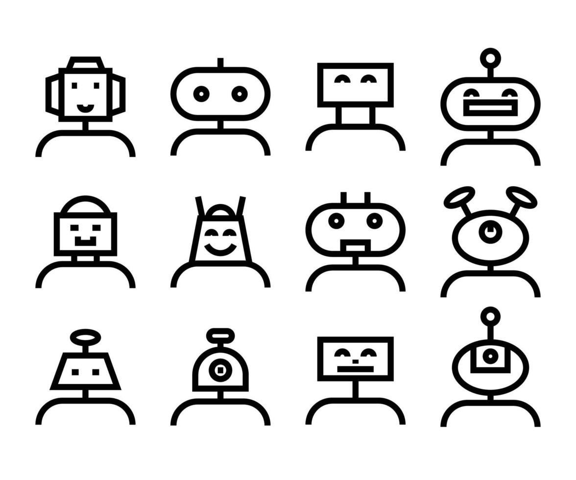perfil de personaje robot e iconos vector
