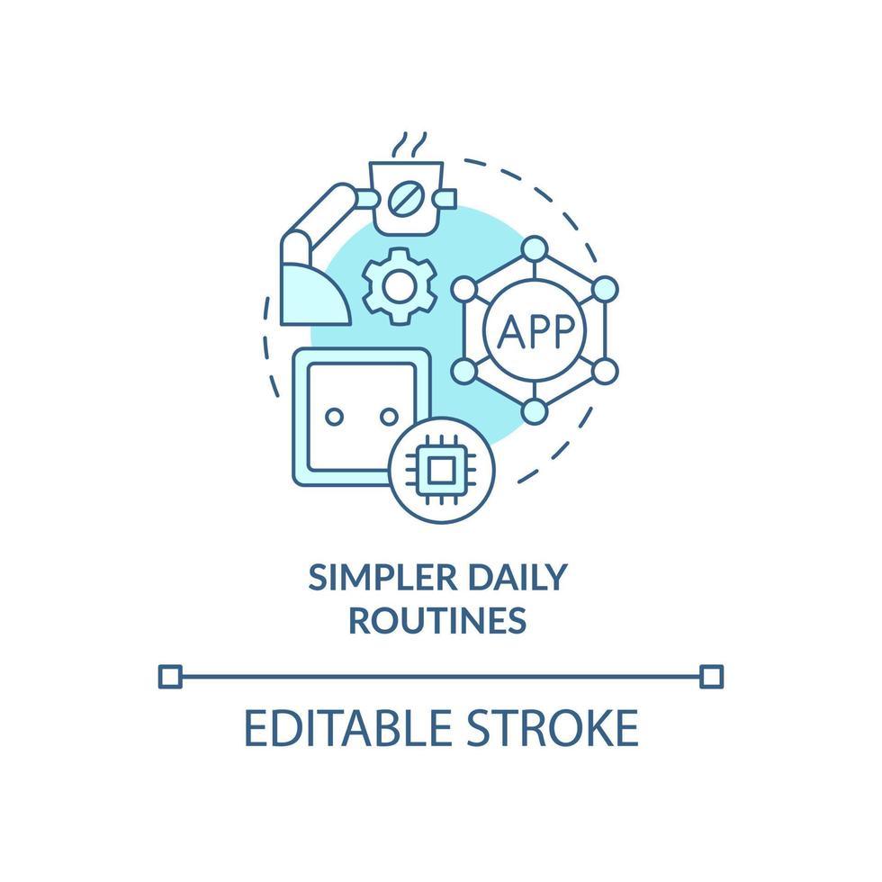 Simpler daily routines turquoise concept icon. Improving everyday life for elderly abstract idea thin line illustration. Isolated outline drawing. Editable stroke. Arial, Myriad Pro-Bold fonts used vector