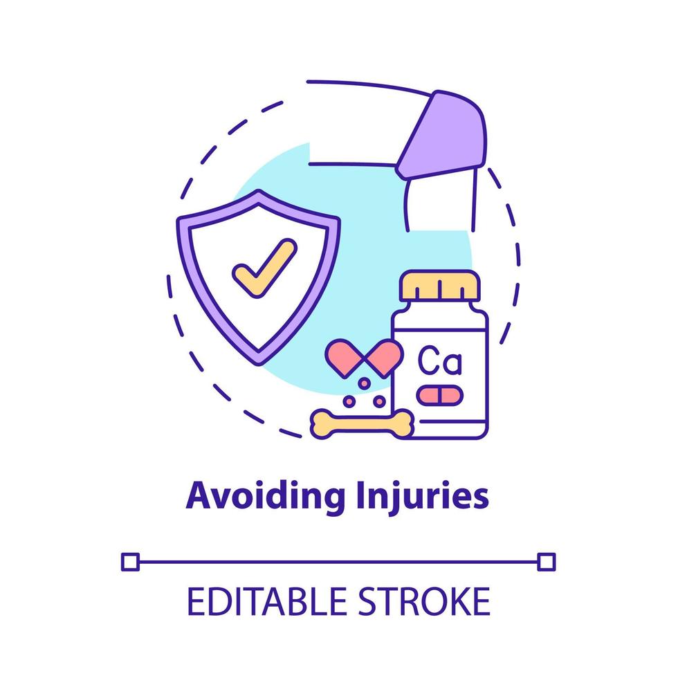Avoiding injuries concept icon. Risk of arthritis reduction abstract idea thin line illustration. Joints and bones safety. Trauma prevention. Vector isolated outline color drawing. Editable stroke